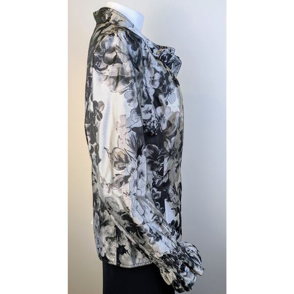 NEW Ellen Tracy Blazer 16 Black Gray Floral Ruffled Dressy Evening Cottagecore - Picture 5 of 12